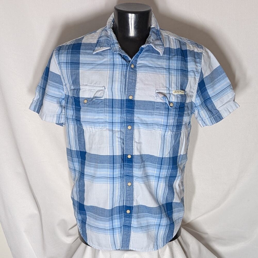Lucky Brand Men's Pearl Button Up S/S Shirt Blue Plaid XL